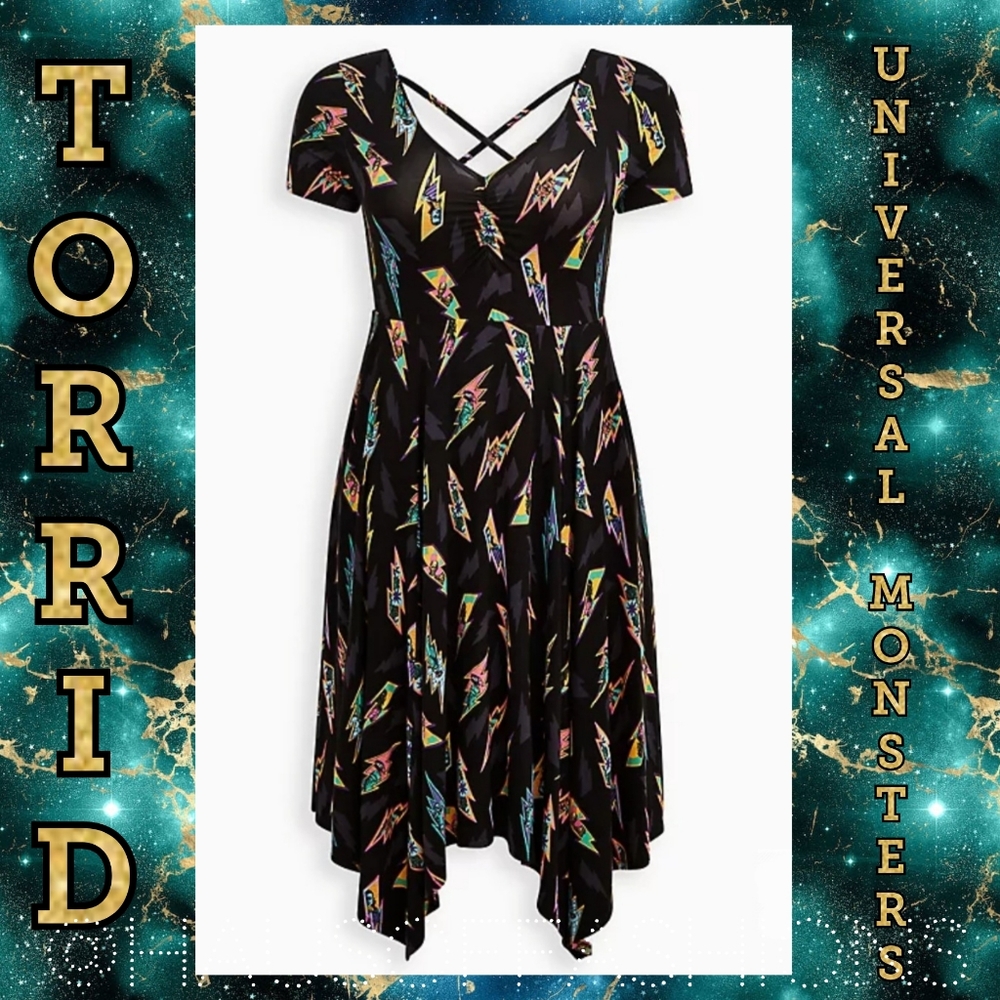 TORRID Universal Montsers Super Soft Strappy Back Handkerchief Hem Dress! NWT!